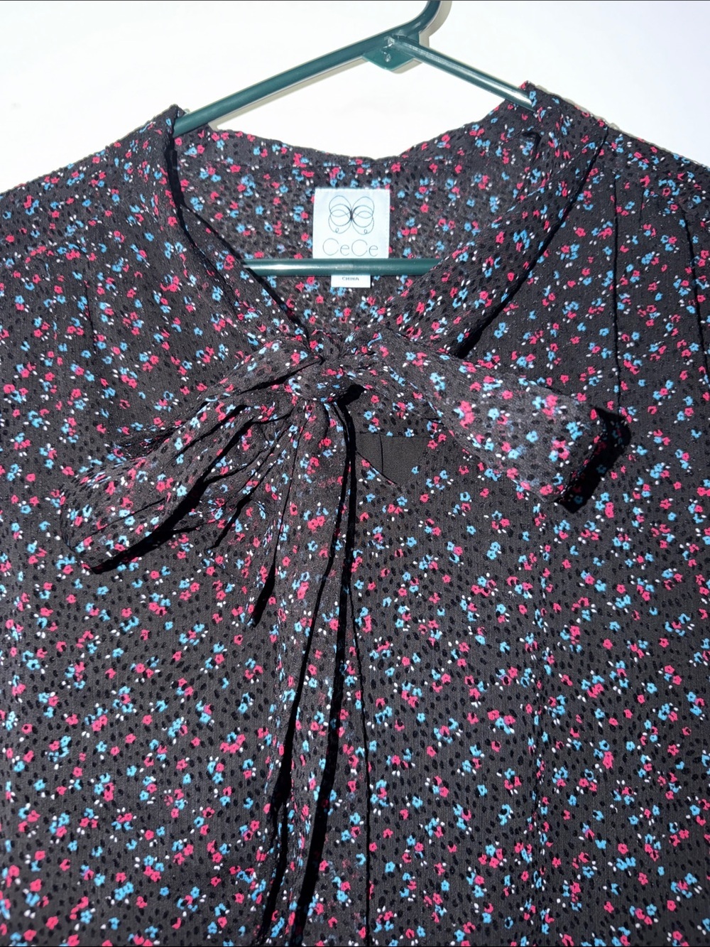 CeCe Black Long-Sleeve Floral Shift Dress with Pink & Blue Flowers - Picture 5 of 5
